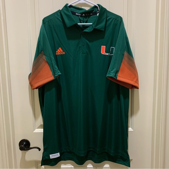 Miami Hurricanes adidas Primeblue Polo Men's Green NWT XXL - Picture 3 of 11